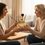 Anime Peripheral Demon Makeup Brushes - 5pcs Kimetsu Noyaiba Make Up Brushes Nezuko Tanjirou Metal Handle Makeup Tools Gift for Fans (Gold)