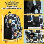 Pokemon Backpack for Kids Teens Pikachu Anime School Bag Daypack Backpacks for Daycare Sports School Supplies Gifts for Kids (Black/White)