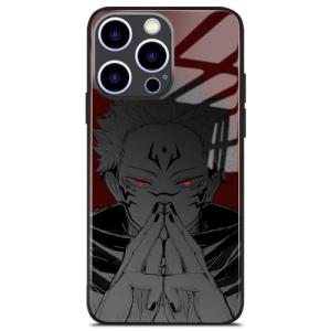 Akatxezy Ryomen Sukuna Japanese Anime Cover, Tempered Glass Silicone Frame Shell, Drop Protection Manga Case for iPhone 16 Plus