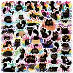 Funny Black Cat Meme Anime Stickers for Kids Teens Adults, 50PCS Cute Kitten Vinyl Waterproof Stickers Bulk for Water Bottle Laptop Scrapbook Journal Phone, Kawaii Animals Decals
