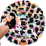 Funny Black Cat Meme Anime Stickers for Kids Teens Adults, 50PCS Cute Kitten Vinyl Waterproof Stickers Bulk for Water Bottle Laptop Scrapbook Journal Phone, Kawaii Animals Decals