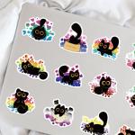Funny Black Cat Meme Anime Stickers for Kids Teens Adults, 50PCS Cute Kitten Vinyl Waterproof Stickers Bulk for Water Bottle Laptop Scrapbook Journal Phone, Kawaii Animals Decals