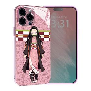 Akatxezy Nezuko Anime Character Phone Case Manga Design Tempered Glass Protective Cover for iPhone 16 Pro Max