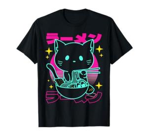 Kawaii Cat Retro Anime Ramen T-Shirt