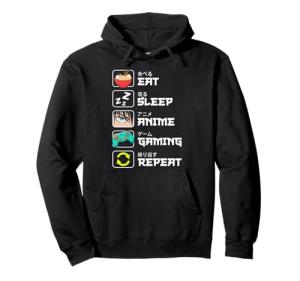 Eat Sleep Anime Gaming Repeat Gamer Men Teen Boy Gifts Anime Pullover Hoodie