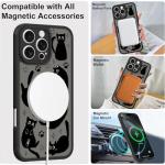 Heaofei Cute Magnetic Case for iPhone 16 Pro Max Case [ Compatible with MagSafe ] with Black Cat Cats Pattern Design for Women Girls Boys, Soft Bumper Hard Back Kawaii Animal Protective Phone Cover