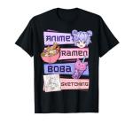 Anime Girl Ramen Bubble Tea Sketch T-Shirt