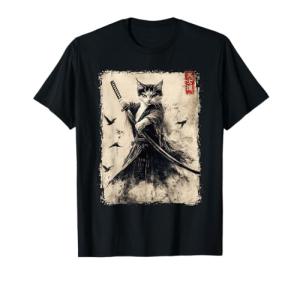 Samurai Cat Vintage Anime Graphic T-Shirt