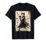 Samurai Cat Vintage Anime Graphic T-Shirt