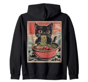 Funny Kawaii Cat Ramen Anime Zip Hoodie