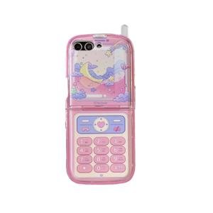 Compatible with Samsung Galaxy Z Flip 7 Case, PC Shell Funny Mobile Phone Design Cute Anime Shockproof Protective Cover for ZFlip 7 for Woman Pink