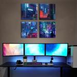 Anime Wall Art Prints Neon Japanese Night Street Scene Canvas Art Posters Tokyo Japan City Pictures Paintings Boys Gamer Room Decor Cool Artwork Gift for Comic Fans Ready to Hang 16x16” 4 Piece