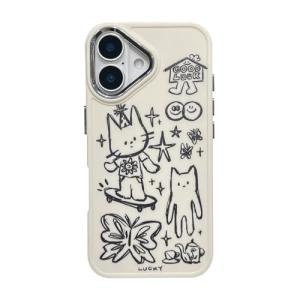 Emylisa Designed for iPhone Case, Cute Cat Butterfly Star Lucky Line Drawing Soft Phone Case (White,for iPhone 15)