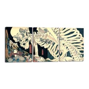 Wieco Art 3 Piece Witch and Skeleton Ukiyo-E by Utagawa Takiyasha Historic Cultural Illustrations for Living Room Bedroom Home Decorations Landscape Artwork