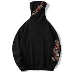 HaiZi XiHuan Streetwear Men's Dragon Embroidered Heavyweight Graphic Hoodies Japanese Techwear baggy Anime Hoodie (Black,M)