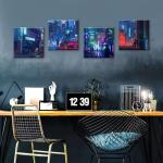 Anime Wall Art Prints Neon Japanese Night Street Scene Canvas Art Posters Tokyo Japan City Pictures Paintings Boys Gamer Room Decor Cool Artwork Gift for Comic Fans Ready to Hang 16x16” 4 Piece
