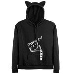 RGOSME Hoodies for Teen Girls, Cat Hoodie for Women Girl Sleeping Cat Printed Pullover Sweatshirt Tops (Black,M)
