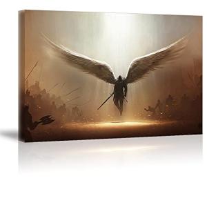 Fantasy Angel Stretched Canvas Wall Art for Living Room Bedroom Home Decoration,Abstract Anime Picture Print Painting Decor Artwork,Mysterious Wing Man Gallery Wrapped Gift,Inner Frame 24x36 Inches