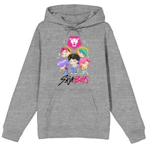 KPop Demon Hunters Saja Boys Kawaii Chibi Art Adult Heather Gray Long Sleeve Hoodie-3XL