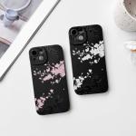 NITITOP Compatible with iPhone 15 Case Cute Aesthetic Cherry Blossom Pattern Design for Women Girls Soft TPU Shockproof Full Camera Protective Phone Cover - Black Pink