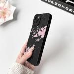 NITITOP Compatible with iPhone 15 Case Cute Aesthetic Cherry Blossom Pattern Design for Women Girls Soft TPU Shockproof Full Camera Protective Phone Cover - Black Pink