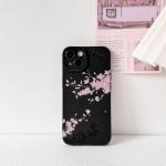 NITITOP Compatible with iPhone 15 Case Cute Aesthetic Cherry Blossom Pattern Design for Women Girls Soft TPU Shockproof Full Camera Protective Phone Cover - Black Pink