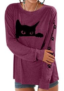Black Cat Shirt for Women Cat Mom Graphic Tee Shirts Cat Shirt Long Sleeve Pullover Tops