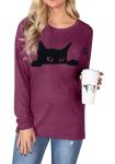 Black Cat Shirt for Women Cat Mom Graphic Tee Shirts Cat Shirt Long Sleeve Pullover Tops