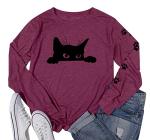 Black Cat Shirt for Women Cat Mom Graphic Tee Shirts Cat Shirt Long Sleeve Pullover Tops