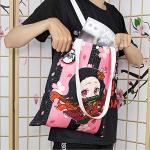 Rejolly Demon Slayer Anime Canvas Tote Bag 4 Pack Reusable Grocery Shopping Handbag Japanese Animation Shoulder Bag (F)