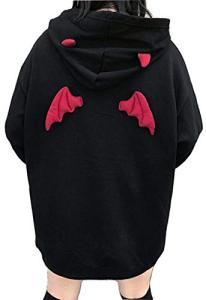 kydely Womens Devil Wings Red Horn Sweatshirt Long Sleeve Hoodie Pullover Hooded Tops, Black, Medium