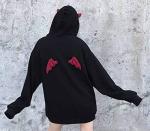 kydely Womens Devil Wings Red Horn Sweatshirt Long Sleeve Hoodie Pullover Hooded Tops, Black, Medium