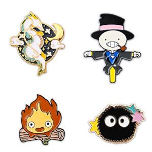 Pounchi Cute Calcifer Enamel Pins (4 Pcs) Anime Lapel Pin Office Supplies Cute Enamel Badge Gift for Bag Backpacks Teens