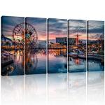Vintage Amusement Park Wall Art for Living Room Cartoon Anime Castle Photo Canvas Prints Bedroom Wall Decor Nursery Room Ferris Wheel Scenic Panoramic Picture Poster Artwork Home Decoration 12x32” 5P