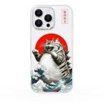 Clear Phone Case for iPhone 16 Pro Max Compatible with Magsafe, Funny Godzilla Cat Japanese Anime Catzilla Wave Design Shock Proof Heavy-Duty Protection for Men Women Boys Girls
