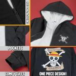 One Piece Hoodie for Boys, Teens, 9-16 Years, Fleece Sweatshirt, Sherpa Hooded Jacket, Zip Up Hoodie, Anime Gifts for Boys (11-12 Years, Black)