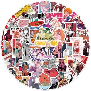 50pcs Chainsaw Anime Man Stickers for Kids, Cool Waterproof Vinyl Decal for Teen Adult Boy Laptop, Travel Case, Phone, Bike, Water Bottle, Guitar, Computer, Skateboard (Chainsaw50)