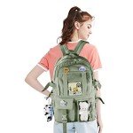 AoMoon Kawaii Backpack Lovely Pastel Rucksack for Teen Girls Aesthetic Student Bookbags with Kawaii Pin and Cute Accessories (Green-C)
