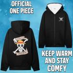 One Piece Hoodie for Boys, Teens, 9-16 Years, Fleece Sweatshirt, Sherpa Hooded Jacket, Zip Up Hoodie, Anime Gifts for Boys (11-12 Years, Black)