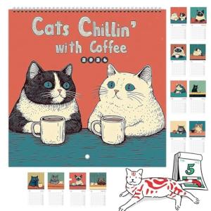 2026 Cat Calendar, Cats Chillin' with Coffee Wall Calendar, 12 Monthly Cat Themed Calendar, 2026 Cat Wall Calendar Funny, New Year Christmas Gifts for Cat Lovers (8.3 * 8.3in)