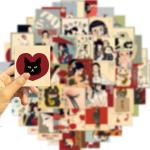 50Pcs Japanese Style Anime Girl Waterproof Stickers, Vintage Cartoon Kimono Design with Red Umbrella,for Laptop Water Bottle Phone Car Window Bike Stakeboard Journal Decoration Sticker (xiao)