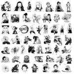 50Pcs Demon Manga Slayer Stickers Mixed Pack Black and White Kimetsu Cartoon No Yaiba Stickers Movie Decorative Sticker for Kids Teens Adults Waterproof Sticker for Water Bottle Laptop (Gm)
