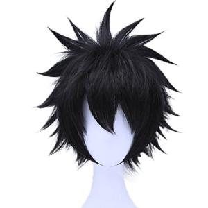 ANOGOL Hair Cap+ Black Spiky Wig Men Short Black Anime Wig Cosplay Spiked Hair Wigs Men Funny Outfit Crazy Wigs for Halloween Costume Cosplay Party