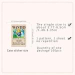 100Pcs for One Piece Wanted Poster Stickers, Cute Vinyl Waterproof Pirate Manga Sticker for Notebook, Water Bottles, Laptop, Skateboards, Luggage, Phone Suitcase, Guitar.