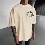 Kelxjia Oversized Graphic Tshirts for Men Japanese Streetwear Shirts Vintage Harajuku T Shirts Drop Shoulder Designer Tees(Apricot,2XL)