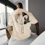 Kelxjia Oversized Graphic Tshirts for Men Japanese Streetwear Shirts Vintage Harajuku T Shirts Drop Shoulder Designer Tees(Apricot,2XL)