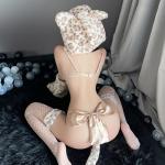 SENJIY sexy cat outfits for women lingerie cute anime Cosplay Costume Maid outfit Furry Babydoll Devil roleplay Bodysuit bikini Halter Hat Bra Top Dress tail suits set Halloween with Thong Gloves