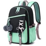 FENGDONG Teenage Girls Bookbag school Backpack Children Casual Daypack Schoolbag for Teens Green