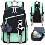 FENGDONG Teenage Girls Bookbag school Backpack Children Casual Daypack Schoolbag for Teens Green