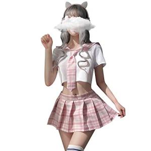 YOMORIO Anime-Inspired Sailor Style Outfit Japanese–Korean Themed Plaid Skirt Costumes for Women (Pink)